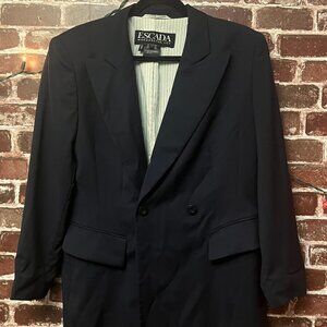 Vintage Escada Margaretha Ley Navy Blue Wool Blazer - Size 40